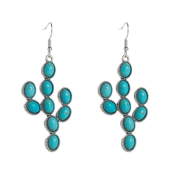 NEW Boho Turquoise Beaded Cactus Drop Earrings French Wire Hook Clay Drop A0138 - Picture 4 of 15